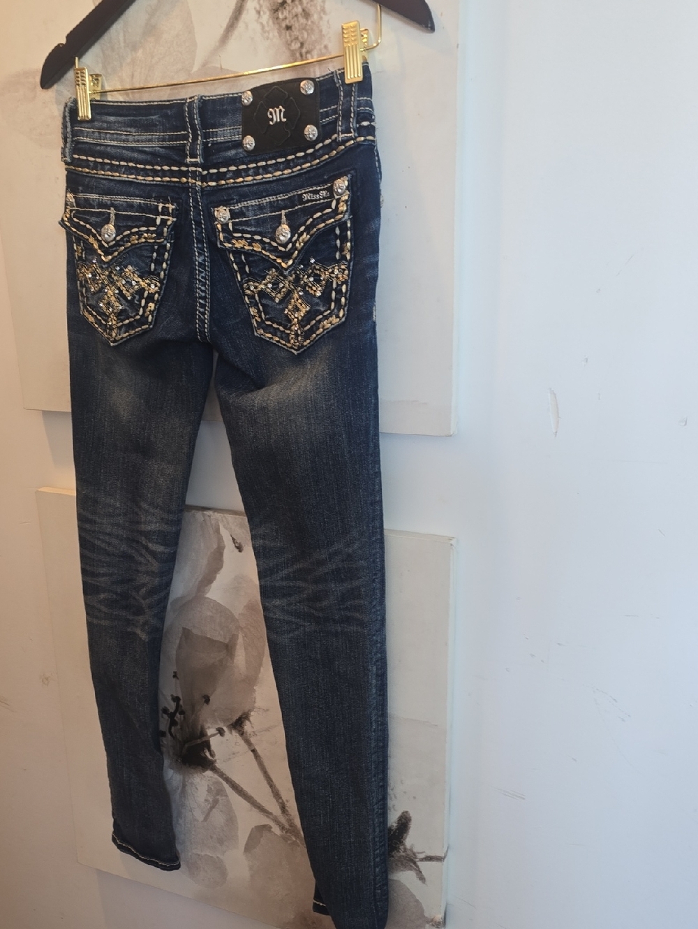 Miss Me Dark Wash Skinny Jeans with Embellished Back Pockets - 25 X 31
